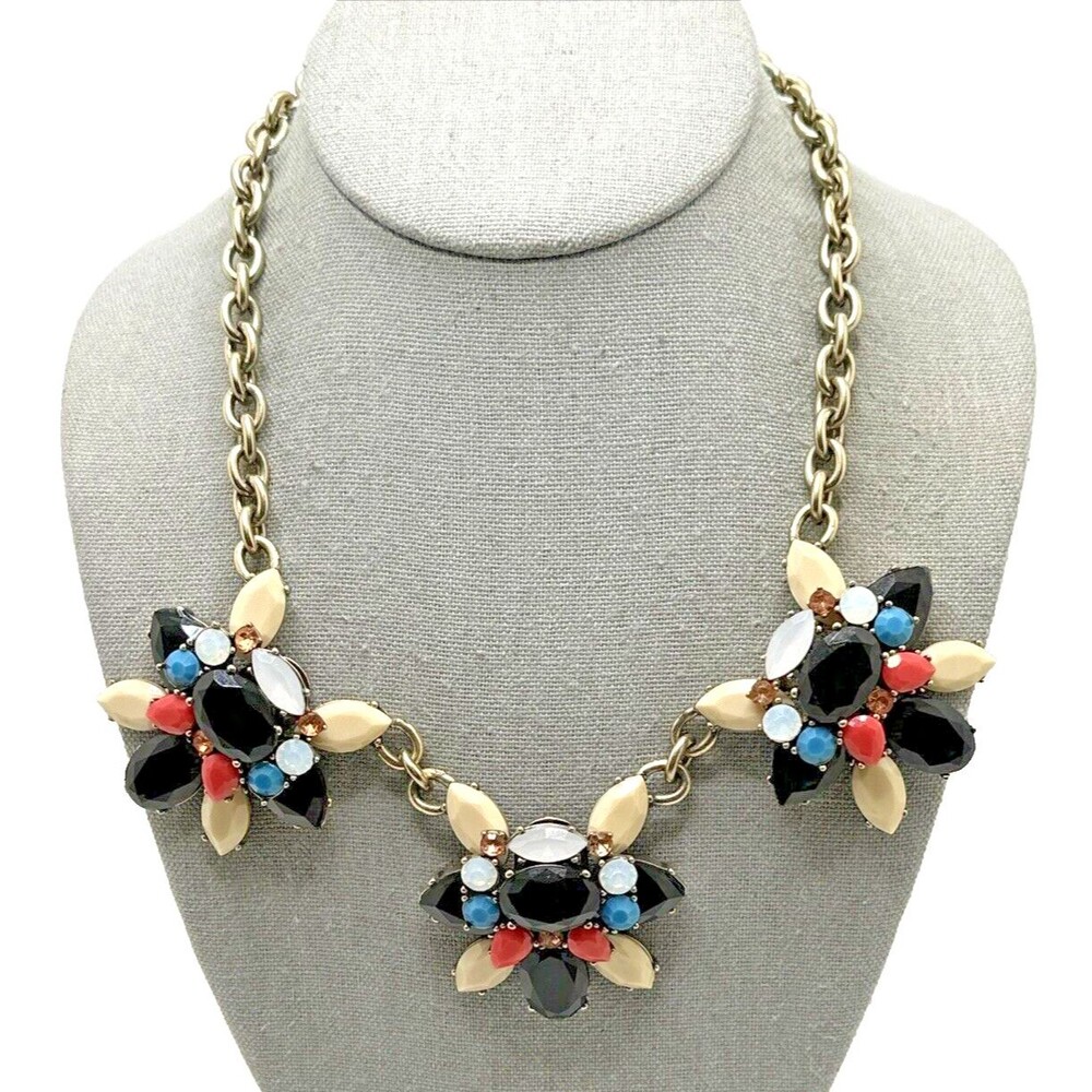TALBOTS Floral Bib Necklace Multicolor Statement Gold Tone Statement 18-21"